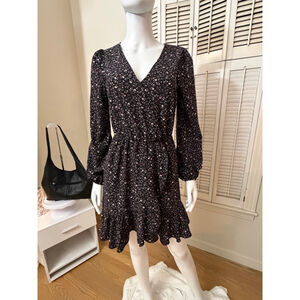 Women's Abound Long Sleeve Floral Wrap Dress XS Black Pink